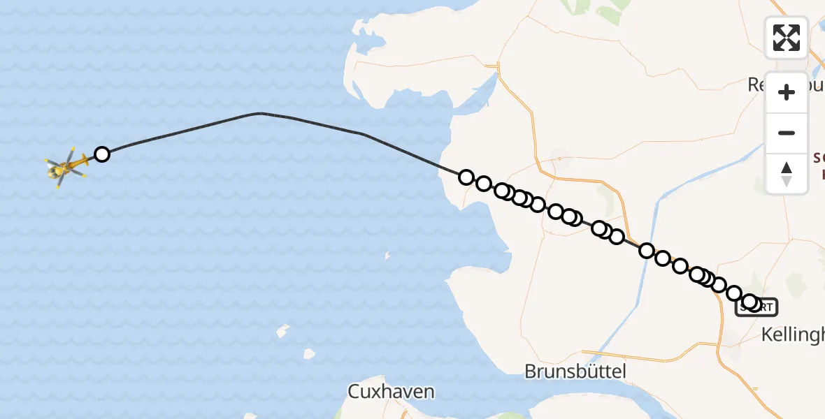 Flugroute Rettungshubschrauber Itzehoe Hungriger Wolf Flugplatz - North Sea, 18 Mai 2026, 10:28