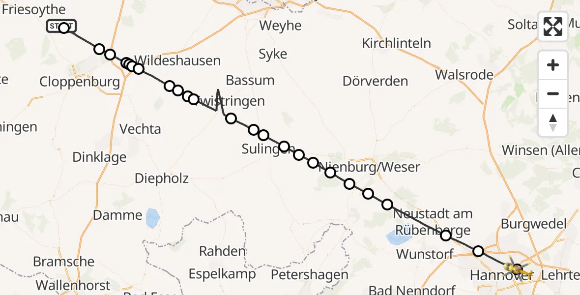 Flugroute Rettungshubschrauber Bösel - Hannover Luftrettung Hubschrauberlandeplatz (Christoph 4), 18 Mai 2026, 10:30
