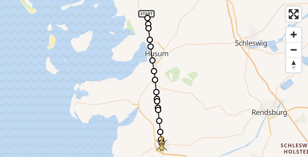 Flugroute Rettungshubschrauber Breklum - Heide, 18 Mai 2026, 10:38