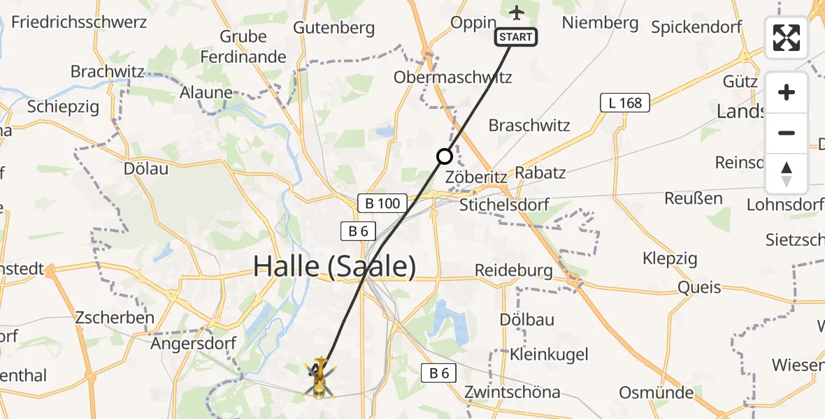 Flugroute Rettungshubschrauber Landsberg - Halle (Saale), 18 Mai 2026, 10:38