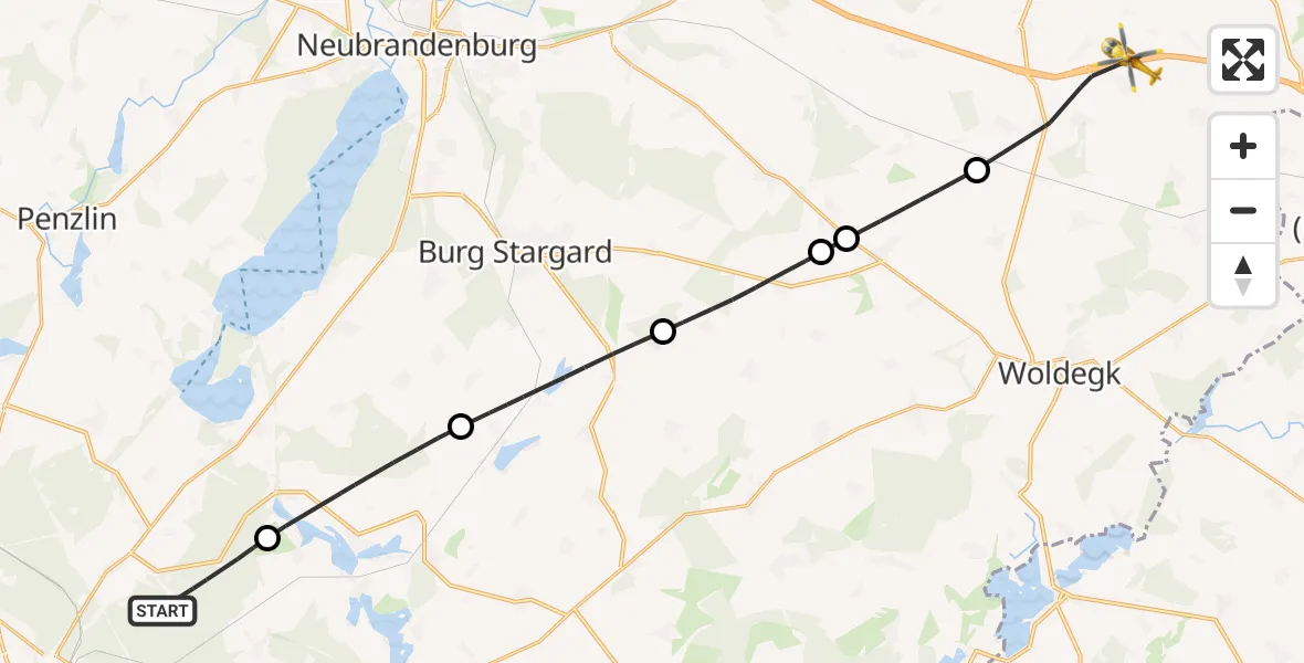 Flugroute Rettungshubschrauber Blumenholz - Groß Miltzow, 18 Mai 2026, 10:40