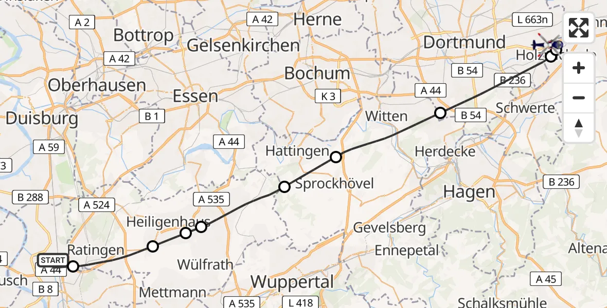 Flugroute Polizeihubschrauber Düsseldorf Flughafen - Dortmund Flughafen, 18 Mai 2026, 10:44