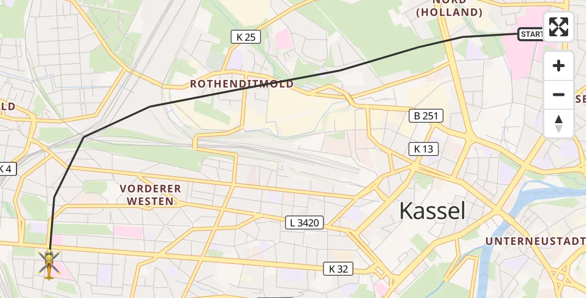 Flugroute Rettungshubschrauber Kassel - Kassel, 18 Mai 2026, 10:47