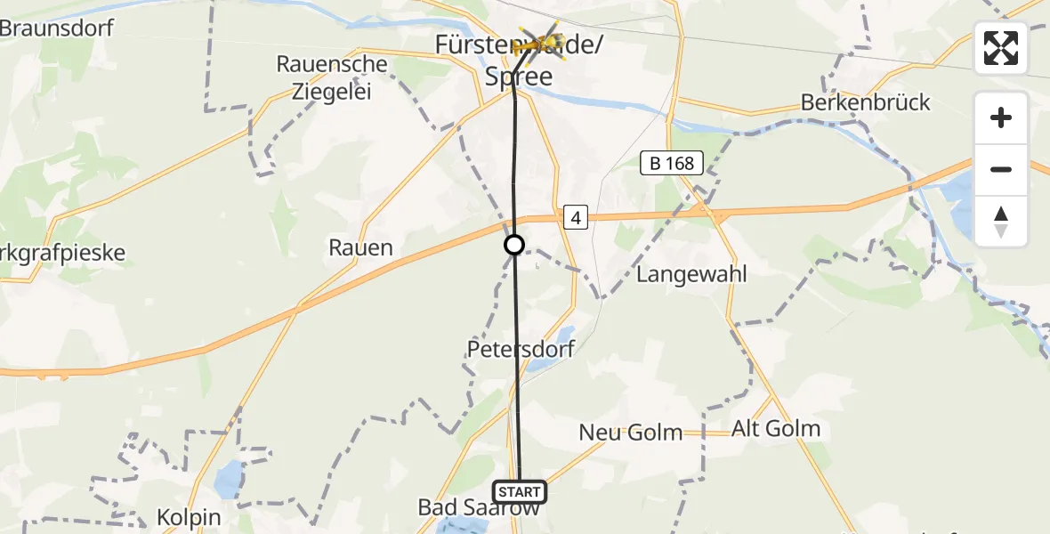 Flugroute Rettungshubschrauber Bad Saarow - Fürstenwalde/Spree, 18 Mai 2026, 10:49