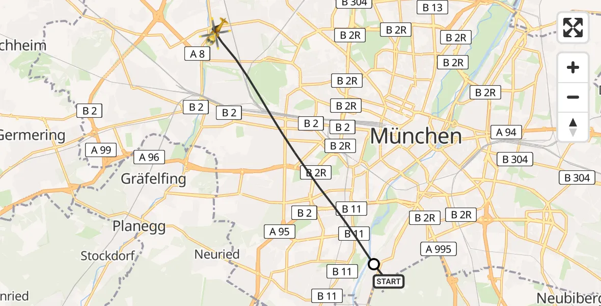 Flugroute Rettungshubschrauber ADAC Air Rescue Center Hubschrauberlandeplatz (Christoph 1) - München, 18 Mai 2026, 10:50