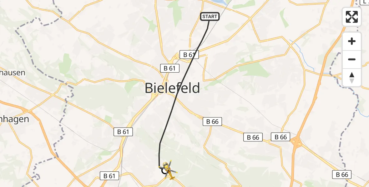 Flugroute Rettungshubschrauber Bielefeld - Luftrettungszentrum Bielefeld, 18 Mai 2026, 10:53