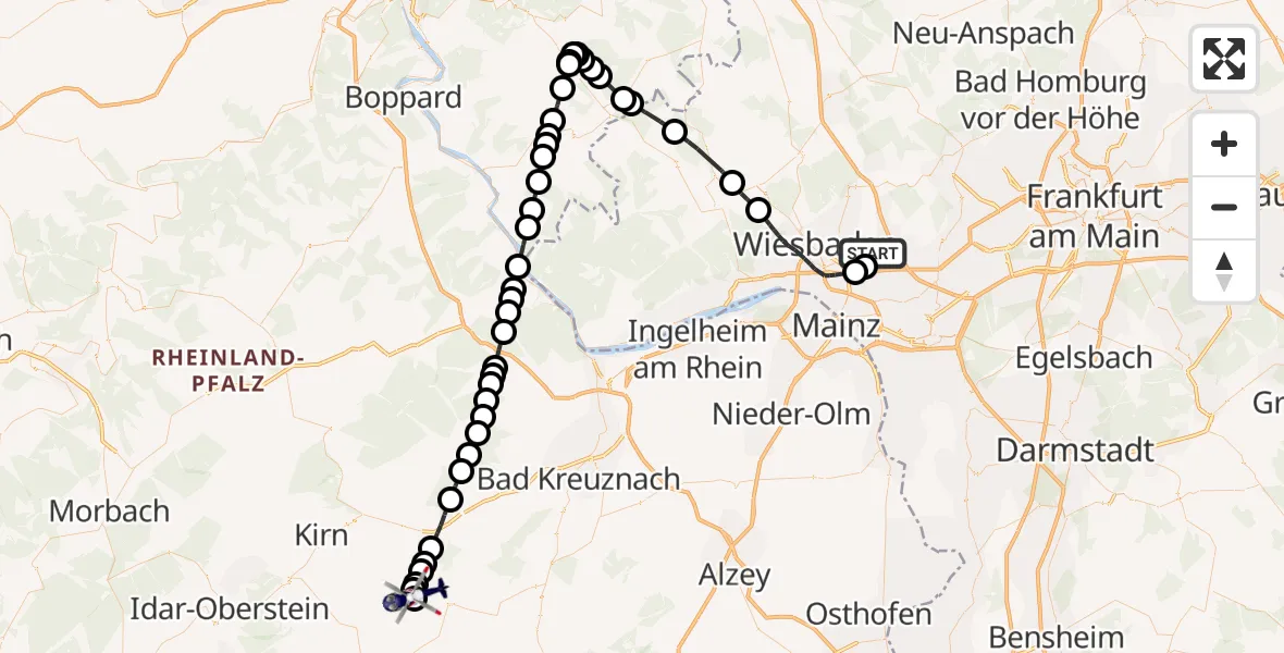 Flugroute Polizeihubschrauber Wiesbaden - Desloch, 18 Mai 2026, 11:05