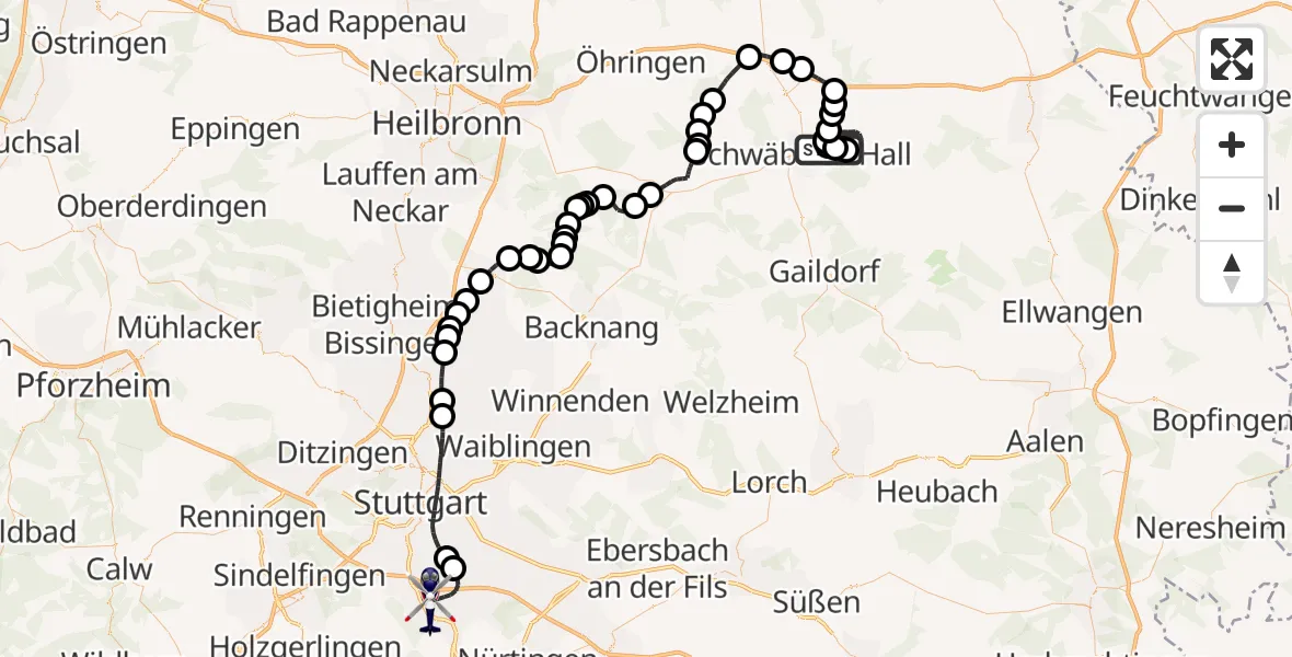 Flugroute Polizeihubschrauber Adolf Würth Flughafen - Flughafen Stuttgart, 18 Mai 2026, 11:05