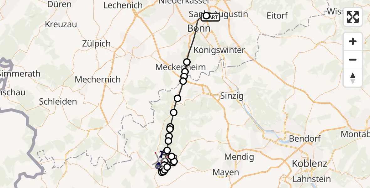 Flugroute Polizeihubschrauber Sankt Augustin - Adenau, 18 Mai 2026, 11:14