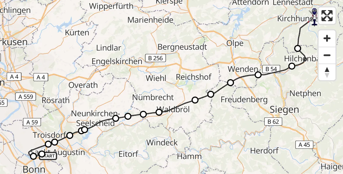 Flugroute Polizeihubschrauber Sankt Augustin - Kirchhundem, 18 Mai 2026, 11:16