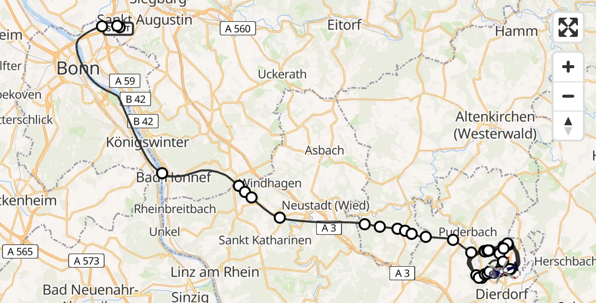 Flugroute Polizeihubschrauber Sankt Augustin - Dierdorf-Wienau Flugplatz, 18 Mai 2026, 11:18