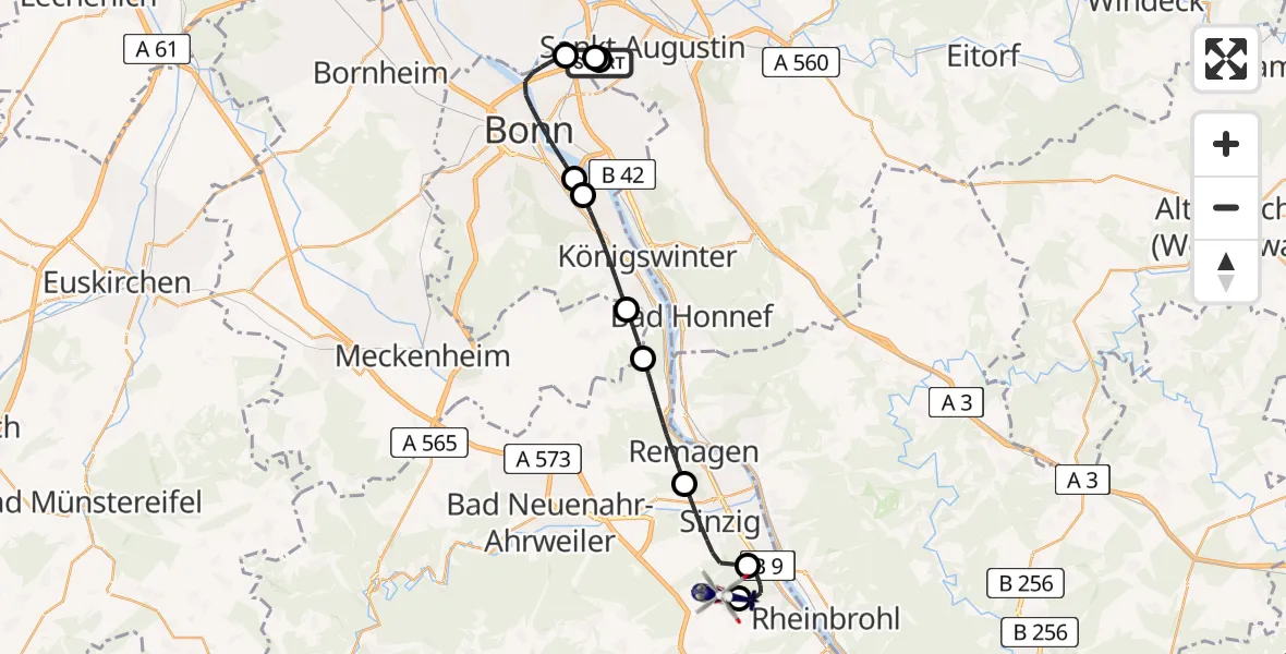 Flugroute Polizeihubschrauber Bonn-Hangelar Flugplatz - Mönchsheide Segelflugfeld, 18 Mai 2026, 11:19