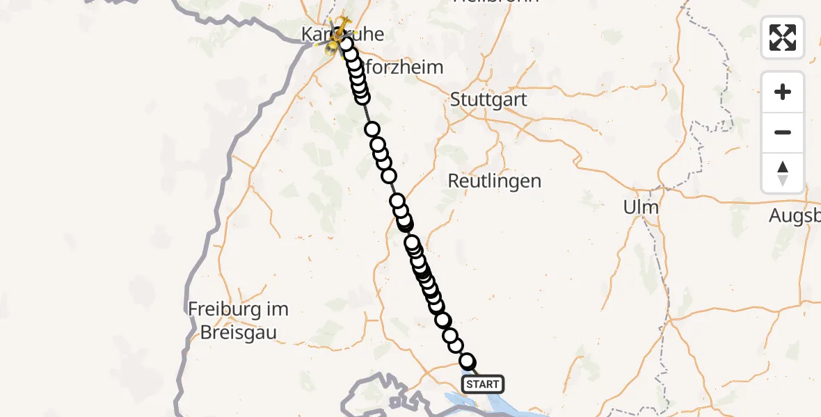 Flugroute Rettungshubschrauber Überlingen - Sankt Vincentius Hospital, 18 Mai 2026, 11:27