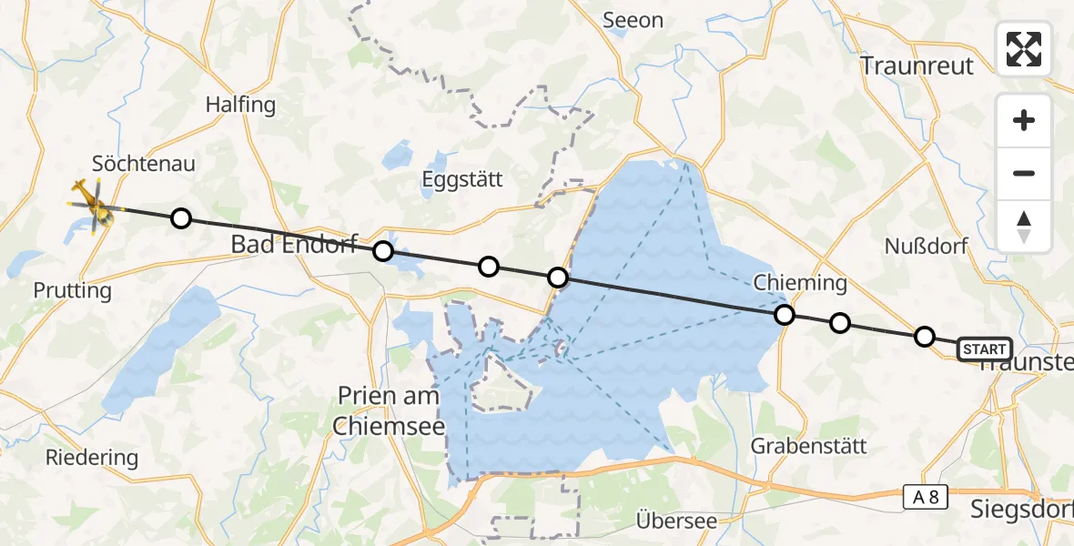 Flugroute Rettungshubschrauber Traunstein - Söchtenau, 18 Mai 2026, 11:28