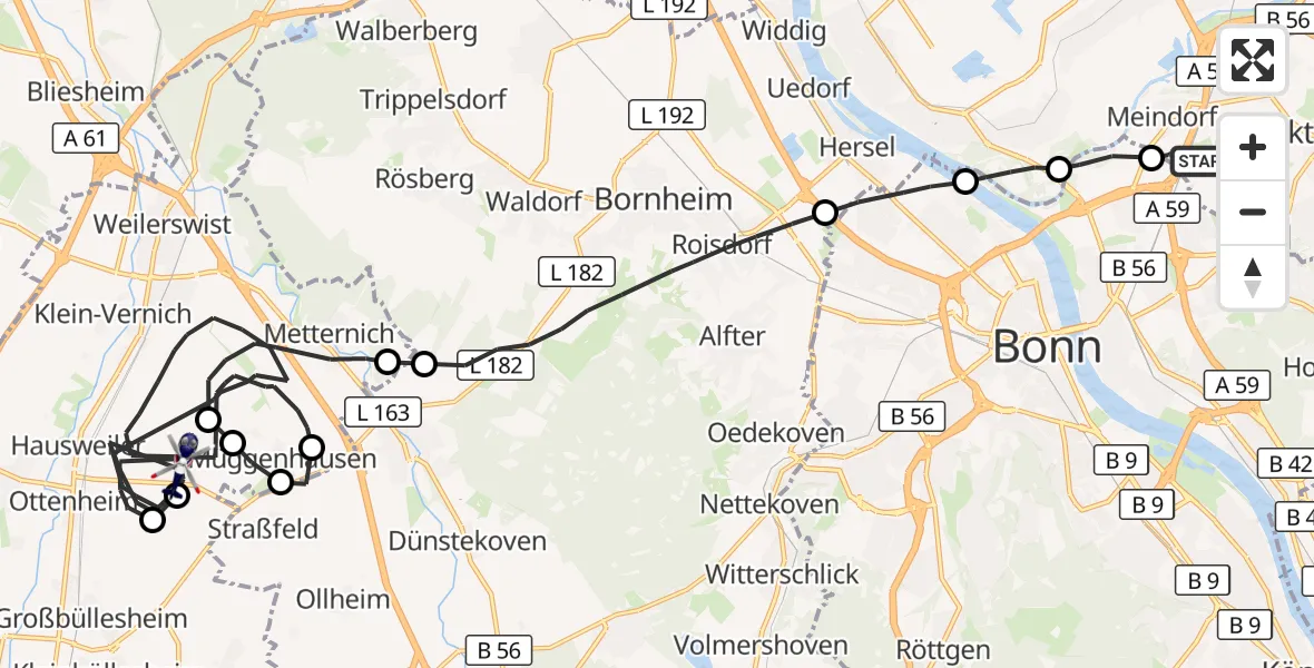 Flugroute Polizeihubschrauber Sankt Augustin - Weilerswist, 18 Mai 2026, 11:29