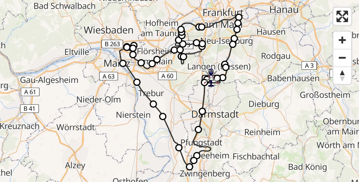 Flugroute Polizeihubschrauber Flughafen Frankfurt-Egelsbach - Flughafen Frankfurt-Egelsbach, 18 Mai 2026, 11:29