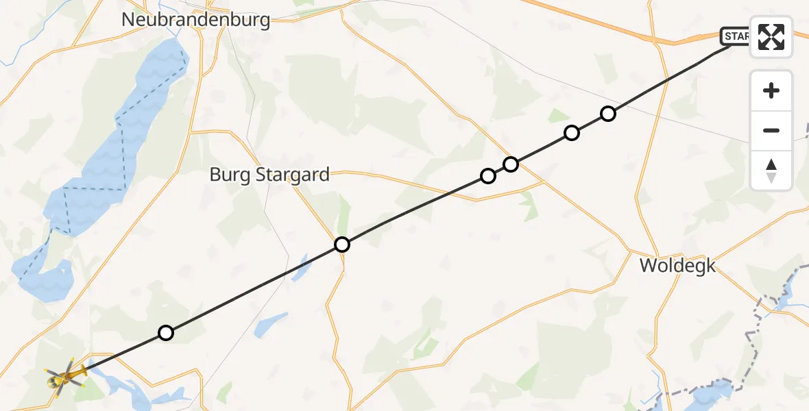 Flugroute Rettungshubschrauber Groß Miltzow - Blumenholz, 18 Mai 2026, 11:29