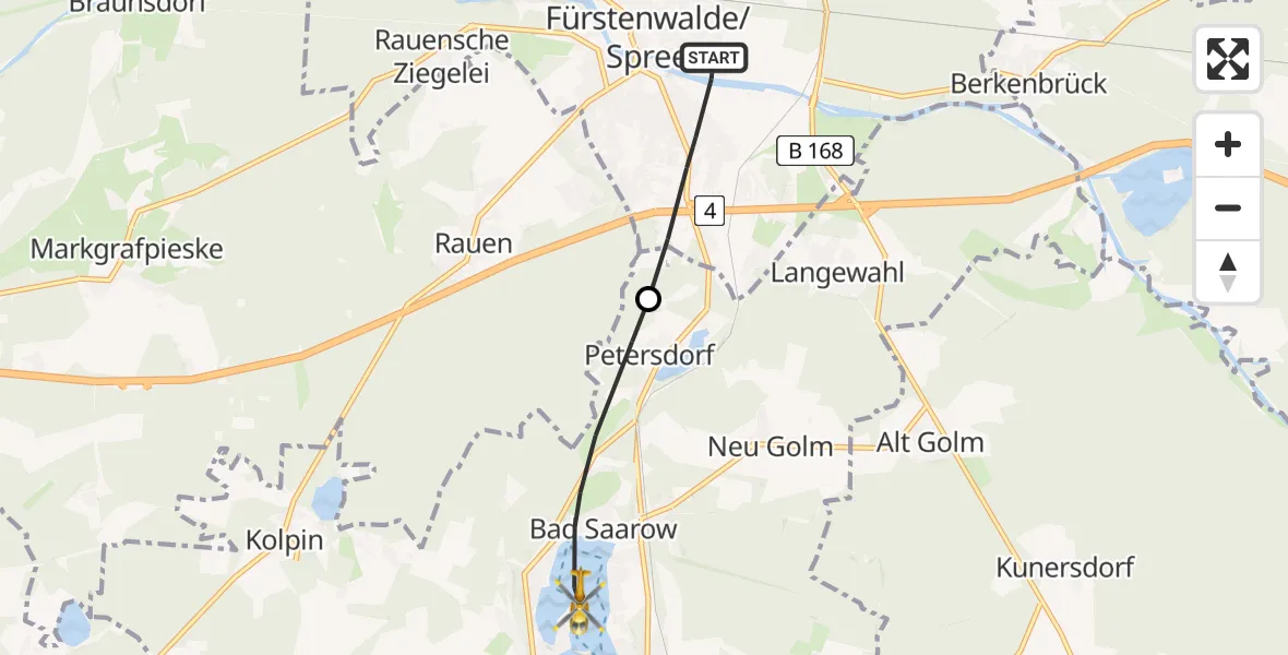 Flugroute Rettungshubschrauber Fürstenwalde/Spree - Bad Saarow, 18 Mai 2026, 11:30