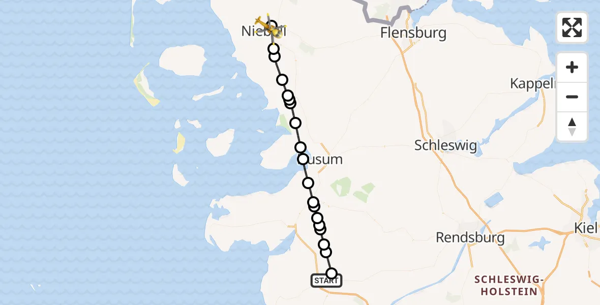 Flugroute Rettungshubschrauber Heide - Niebüll, 18 Mai 2026, 11:30
