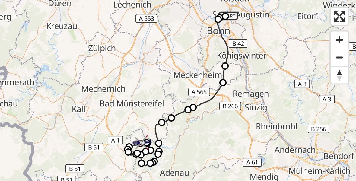 Flugroute Polizeihubschrauber Sankt Augustin - Hümmel, 18 Mai 2026, 11:31