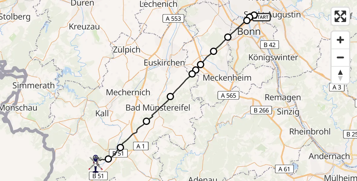 Flugroute Polizeihubschrauber Sankt Augustin - Dahlem, 18 Mai 2026, 11:33