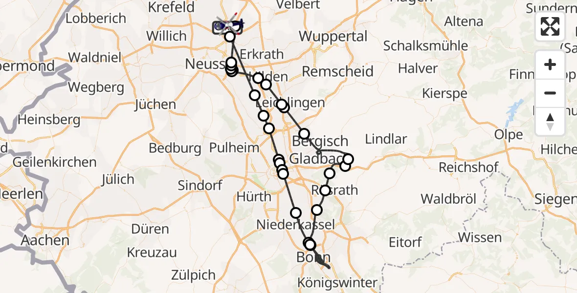 Flugroute Polizeihubschrauber Düsseldorf Flughafen - Düsseldorf Flughafen, 18 Mai 2026, 11:35