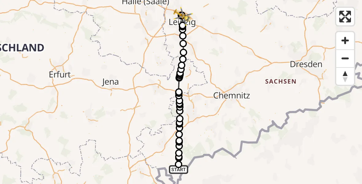 Flugroute Rettungshubschrauber Markneukirchen - Sankt Georg Hospital Leipzig Reserve, 18 Mai 2026, 11:35