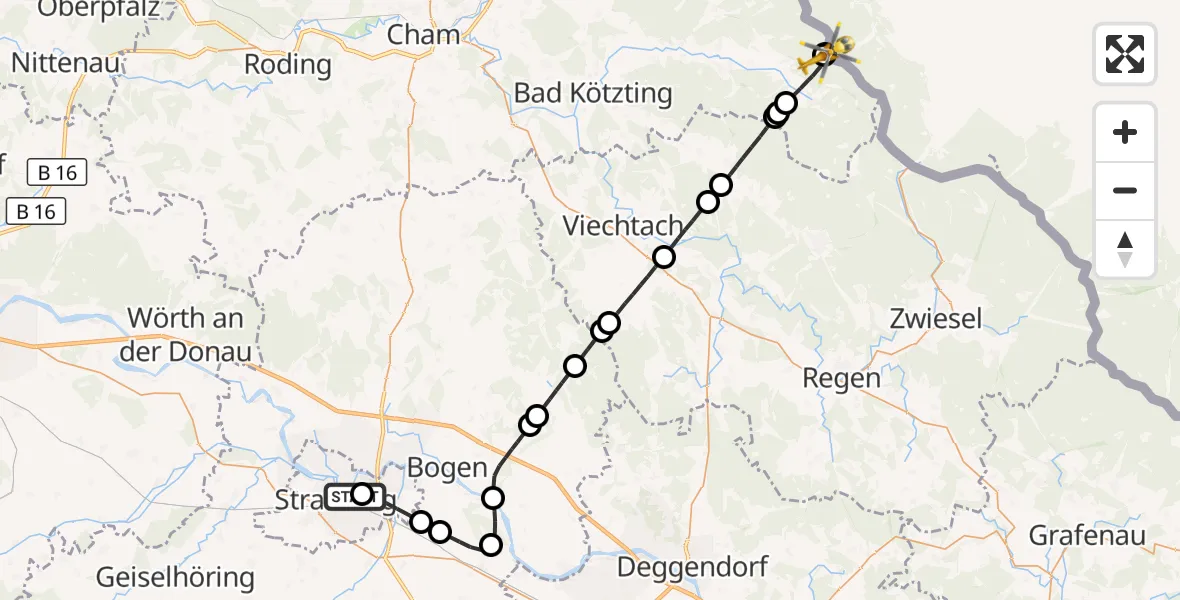 Flugroute Rettungshubschrauber Sankt Elisabeth Hospital Straubing - Lohberg, 18 Mai 2026, 11:37