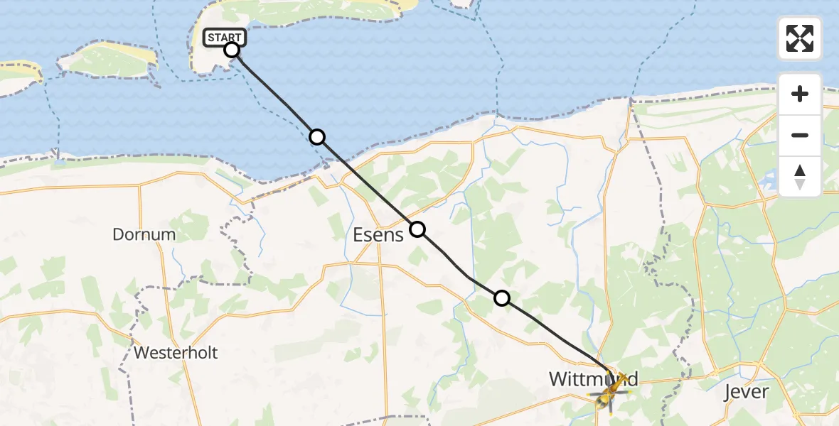 Flugroute Ambulanzhubschrauber Langeoog Flughafen - Wittmund, 18 Mai 2026, 11:38