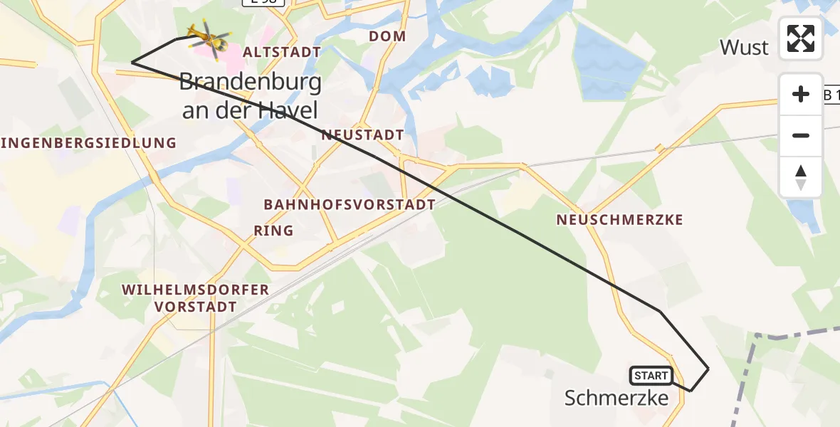 Flugroute Rettungshubschrauber Brandenburg an der Havel - Brandenburg an der Havel, 18 Mai 2026, 11:41