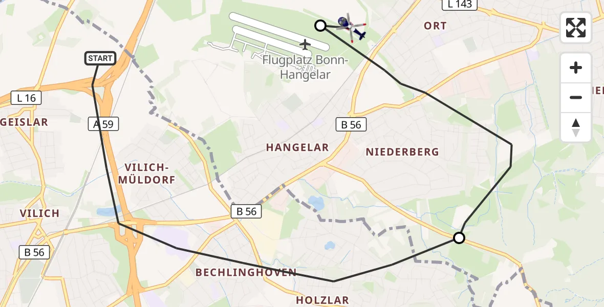 Flugroute Polizeihubschrauber Bonn - Sankt Augustin, 18 Mai 2026, 11:48