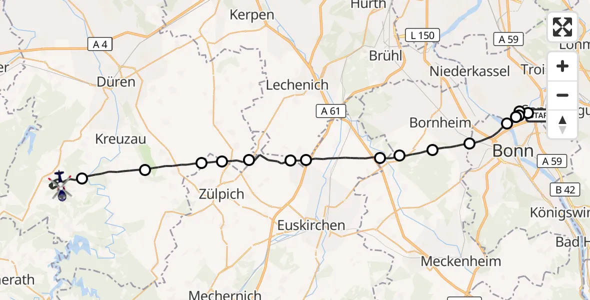 Flugroute Polizeihubschrauber Sankt Augustin - Hürtgenwald, 18 Mai 2026, 11:48