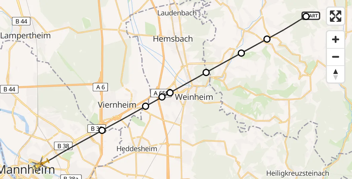Flugroute Rettungshubschrauber Grasellenbach - Mannheim, 18 Mai 2026, 11:58