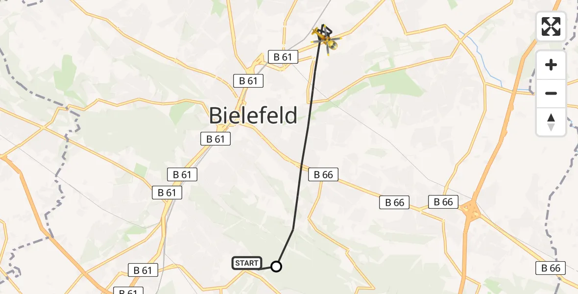 Flugroute Rettungshubschrauber Luftrettungszentrum Bielefeld - Bielefeld, 18 Mai 2026, 11:58