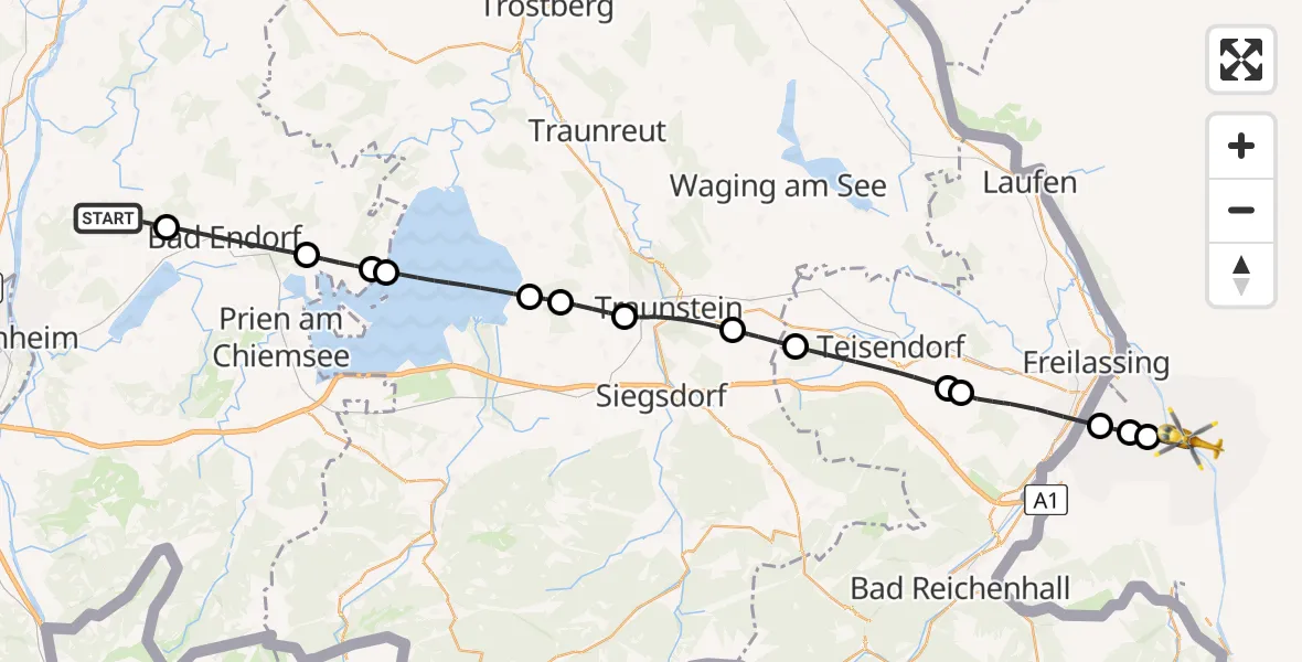 Flugroute Rettungshubschrauber Söchtenau - Rott, 18 Mai 2026, 12:02