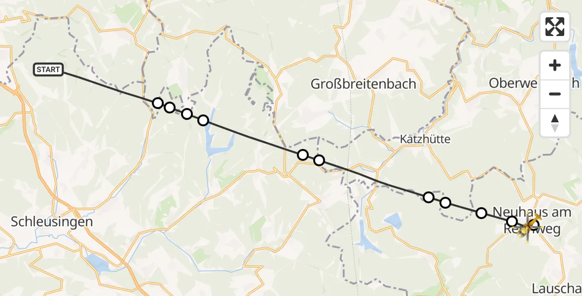 Flugroute Rettungshubschrauber Schleusingen - Neuhaus am Rennweg, 18 Mai 2026, 12:04