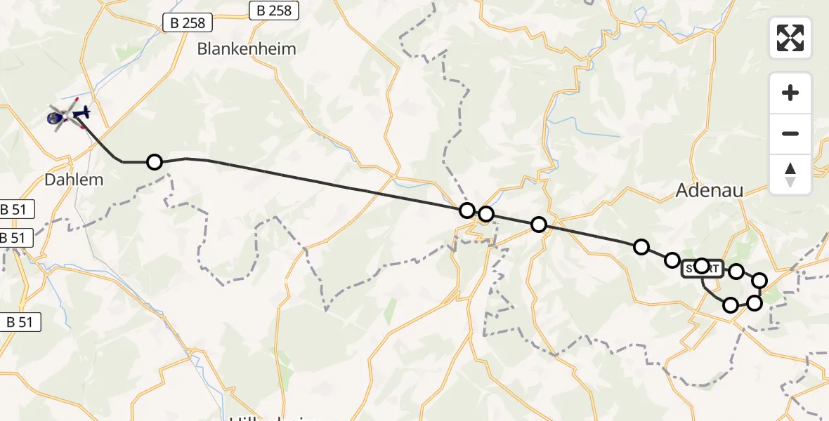 Flugroute Polizeihubschrauber Quiddelbach - Dahlem, 18 Mai 2026, 12:08