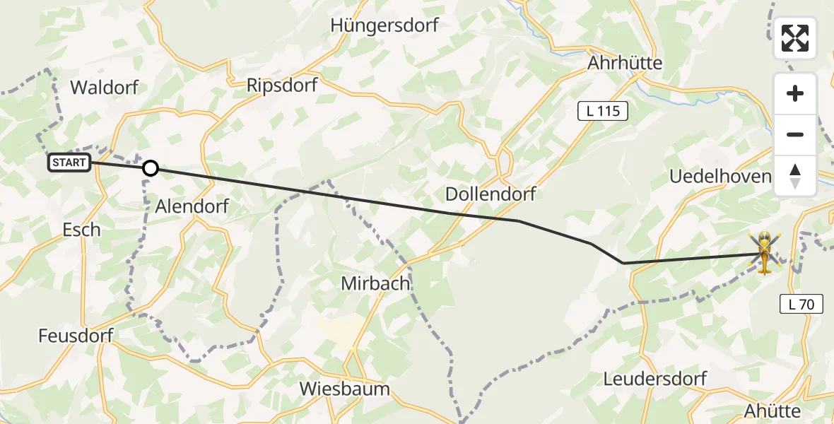 Flugroute Ambulanzhubschrauber Esch - Blankenheim, 18 Mai 2026, 12:11