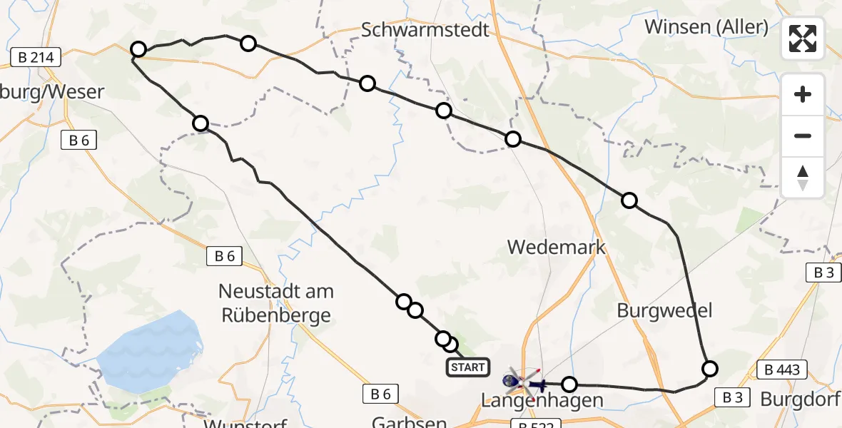 Flugroute Polizeihubschrauber Flughafen Hannover - Flughafen Hannover, 18 Mai 2026, 12:14