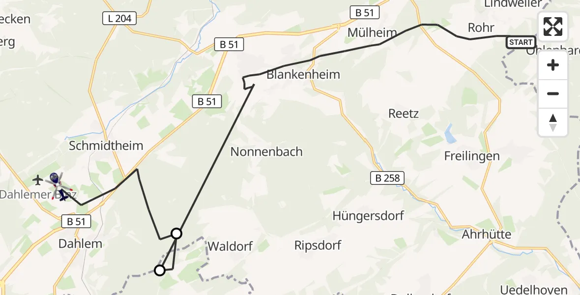 Flugroute Polizeihubschrauber Blankenheim - Dahlem, 18 Mai 2026, 12:18