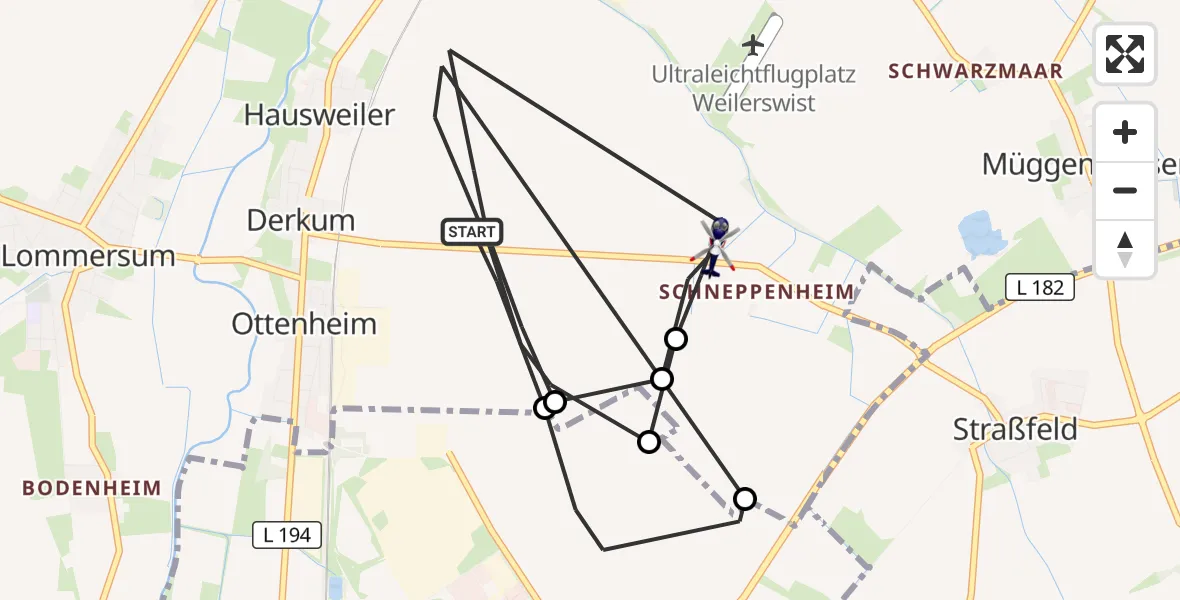 Flugroute Polizeihubschrauber Weilerswist - Weilerswist, 18 Mai 2026, 12:19