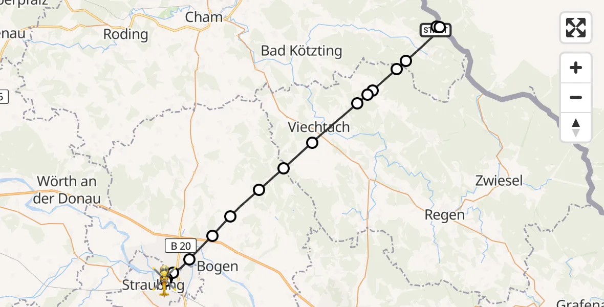 Flugroute Rettungshubschrauber Lohberg - Sankt Elisabeth Hospital Straubing, 18 Mai 2026, 12:19