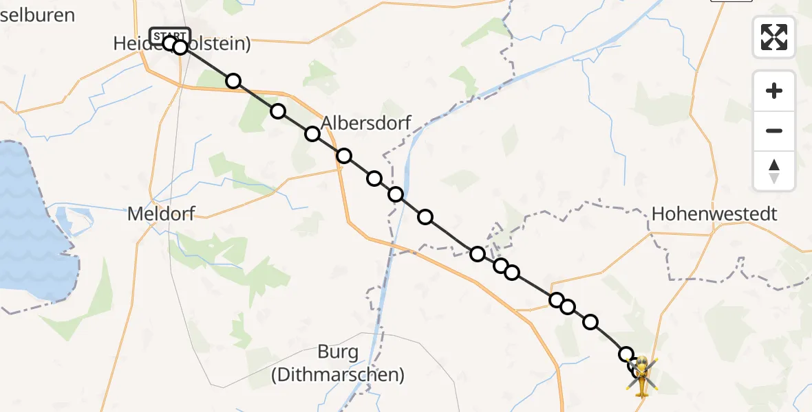 Flugroute Rettungshubschrauber Heide - Itzehoe Hungriger Wolf Flugplatz, 18 Mai 2026, 12:23