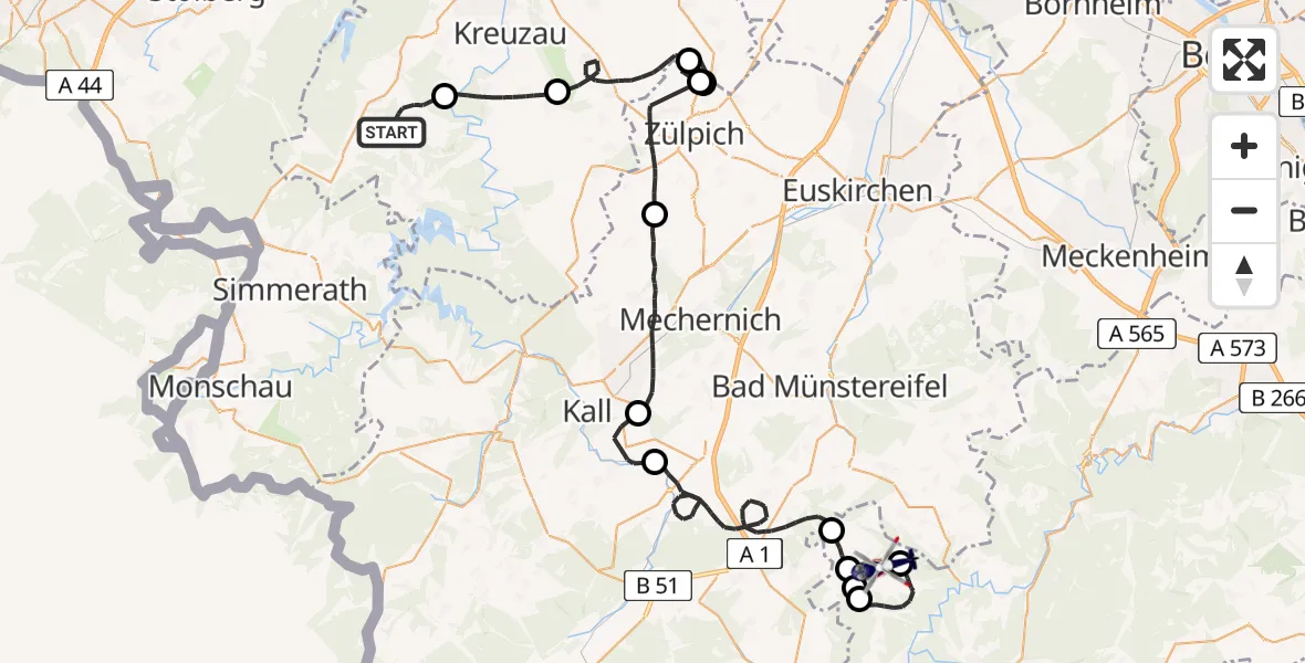 Flugroute Polizeihubschrauber Hürtgenwald - Hümmel, 18 Mai 2026, 12:29
