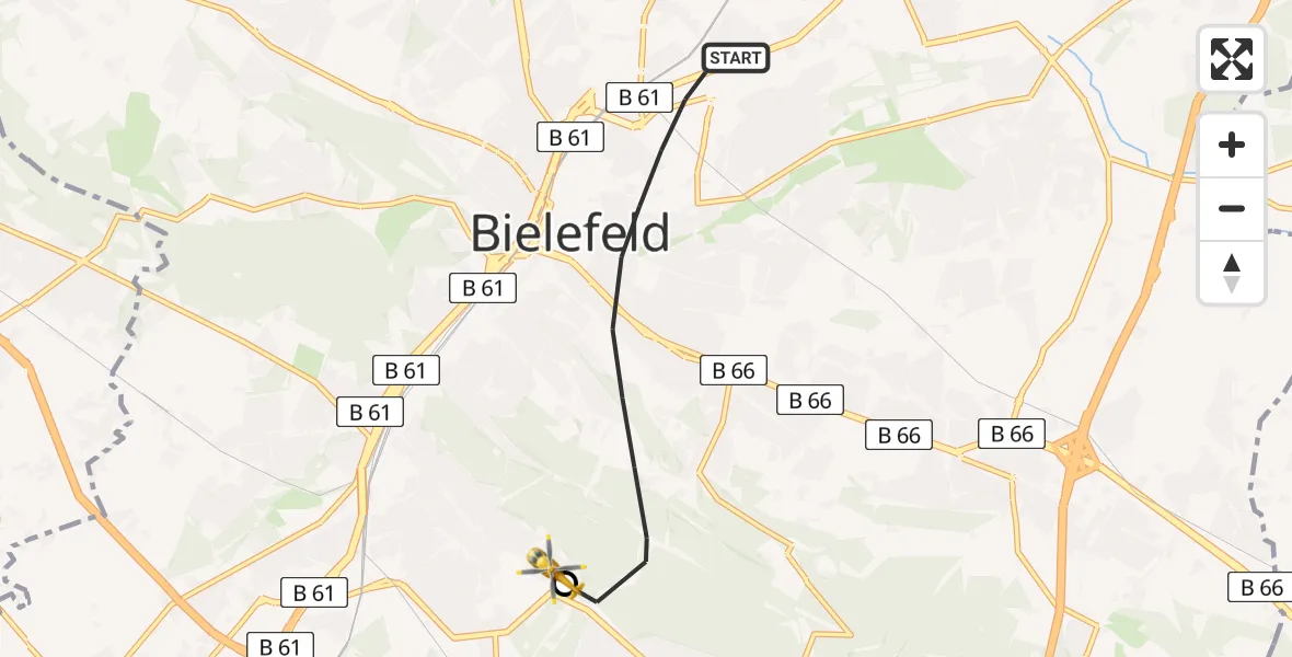 Flugroute Rettungshubschrauber Bielefeld - Luftrettungszentrum Bielefeld, 18 Mai 2026, 12:34