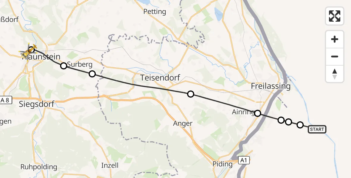 Flugroute Rettungshubschrauber Rott - Traunstein Hospital, 18 Mai 2026, 12:34