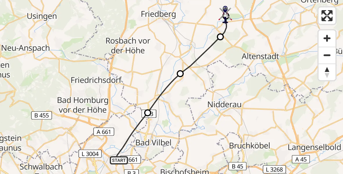Flugroute Polizeihubschrauber Frankfurt am Main - Flugplatz Reichelsheim, 18 Mai 2026, 12:37