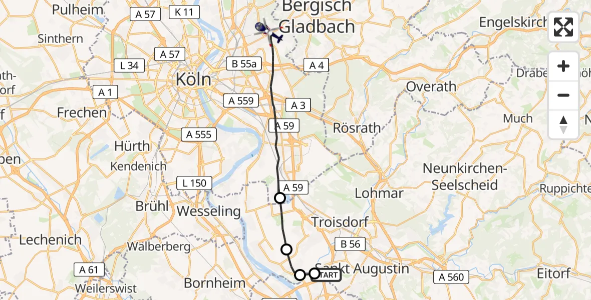 Flugroute Polizeihubschrauber Sankt Augustin - Köln, 18 Mai 2026, 12:39