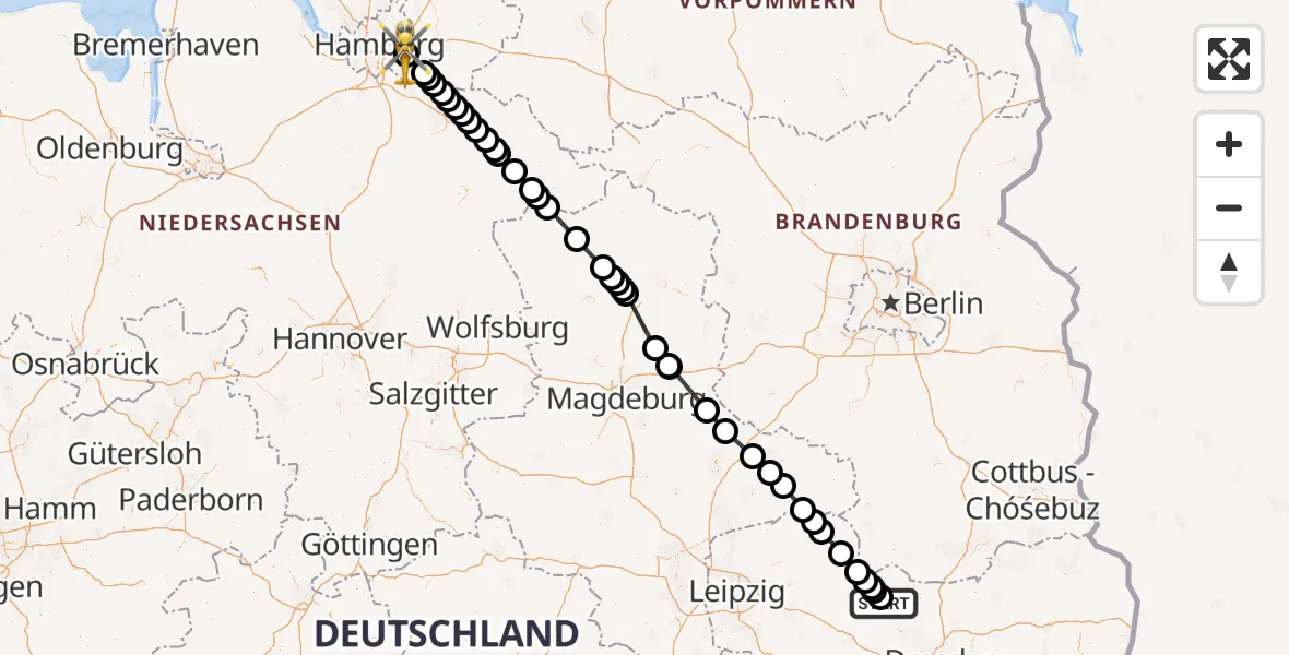 Flugroute Ambulanzhubschrauber Riesa - Christoph Hansa ADAC Hubschrauberlandeplatz, 18 Mai 2026, 12:41