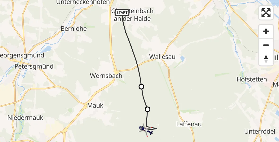 Flugroute Polizeihubschrauber Roth - Heideck, 18 Mai 2026, 12:49